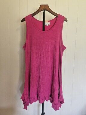 NWT LoGo Layers Pink Sleeveless Ruffle-Hem Casual Dress Size 1X
